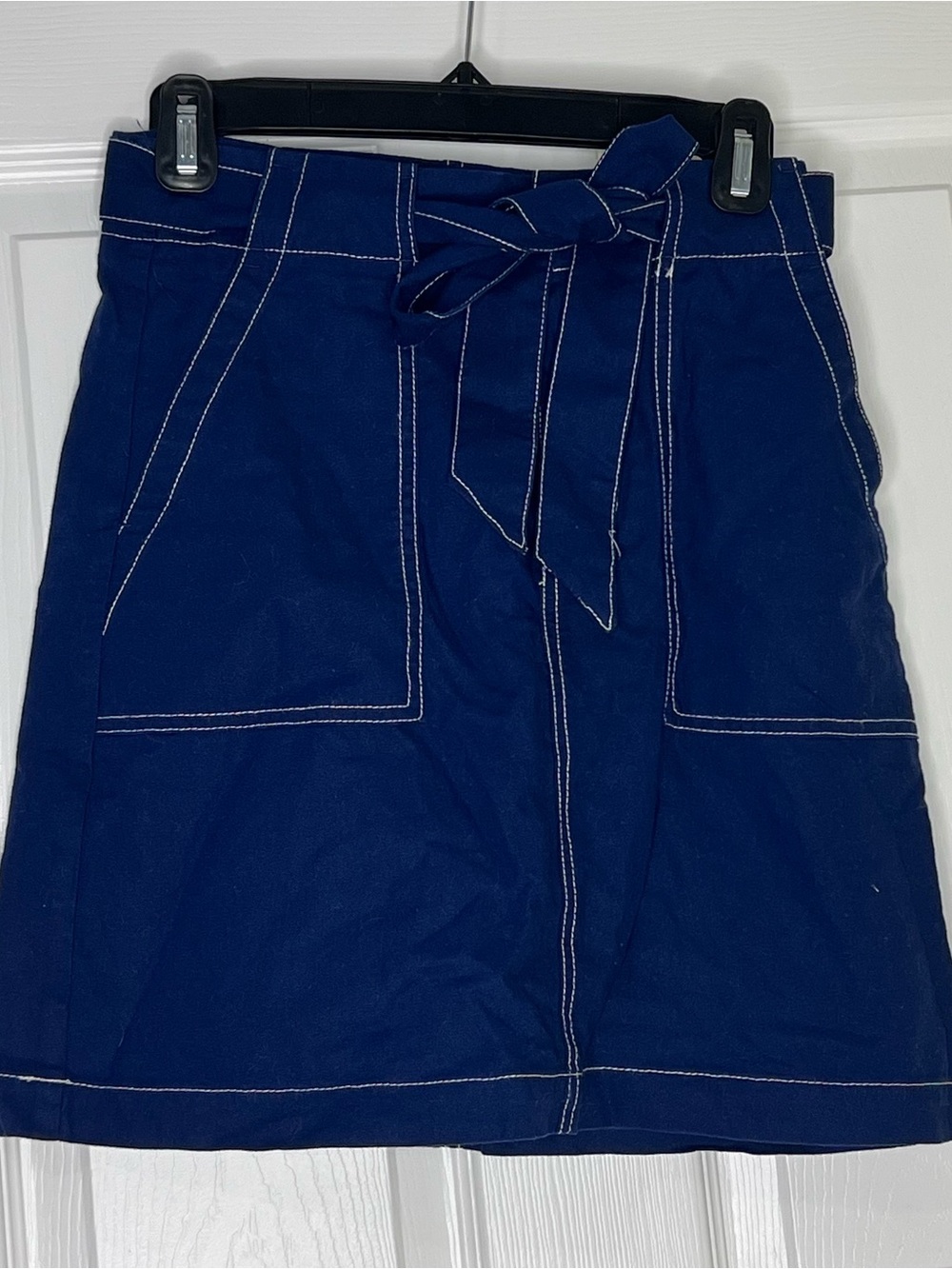 J.CREW Women's A-Line Skirt Navy Blue Contrast Stitch Bow Tie Size 0